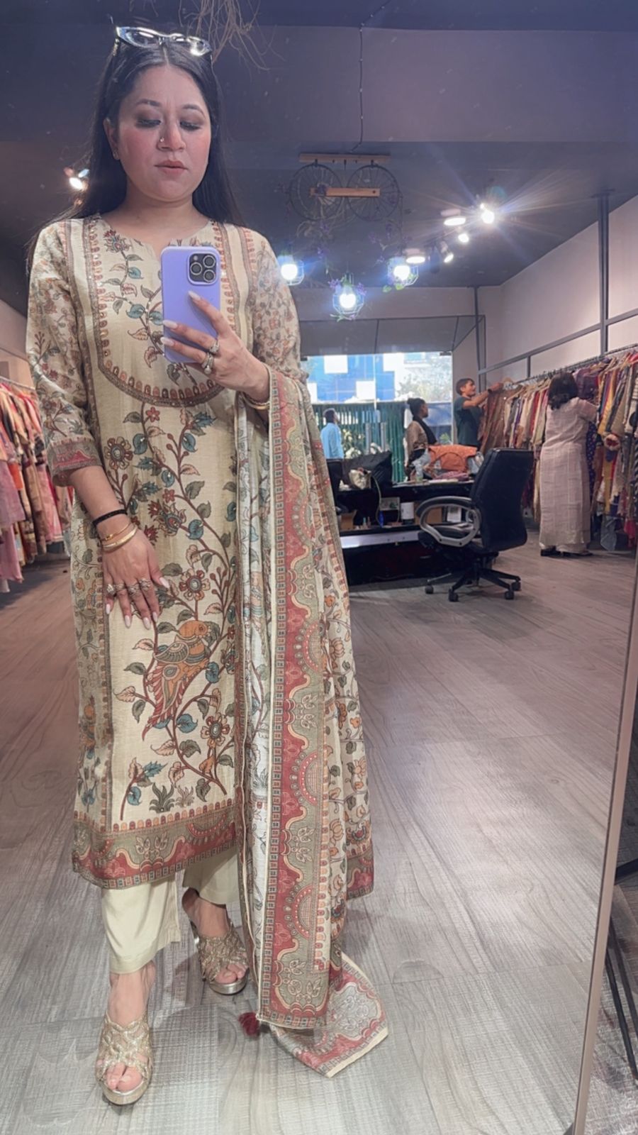 Beans Beige Designer Cotton Suit