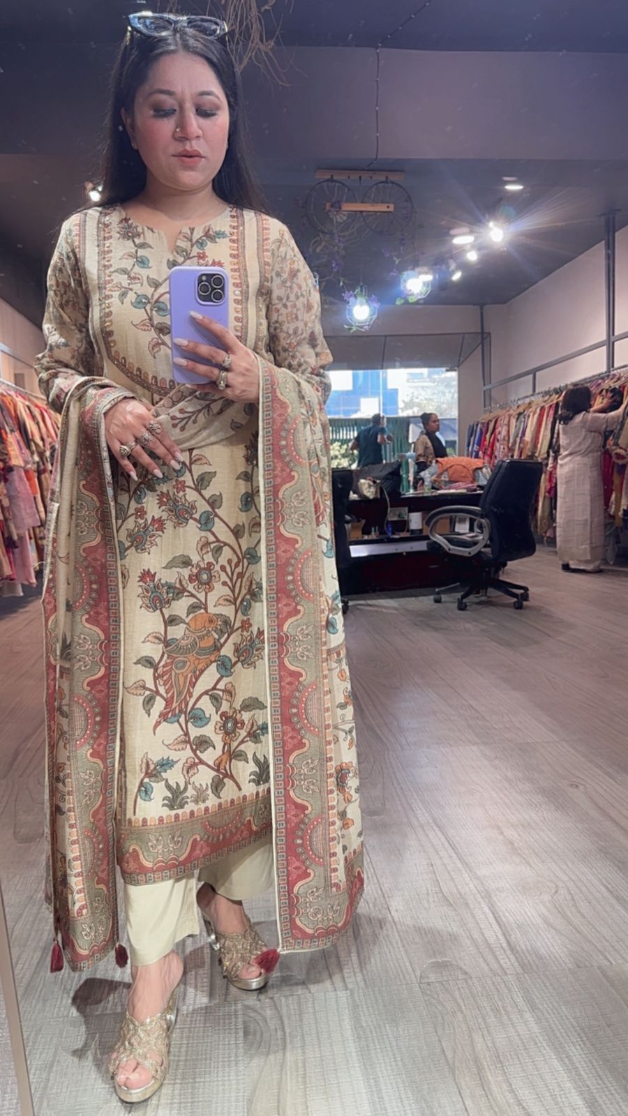 Beans Beige Designer Cotton Suit