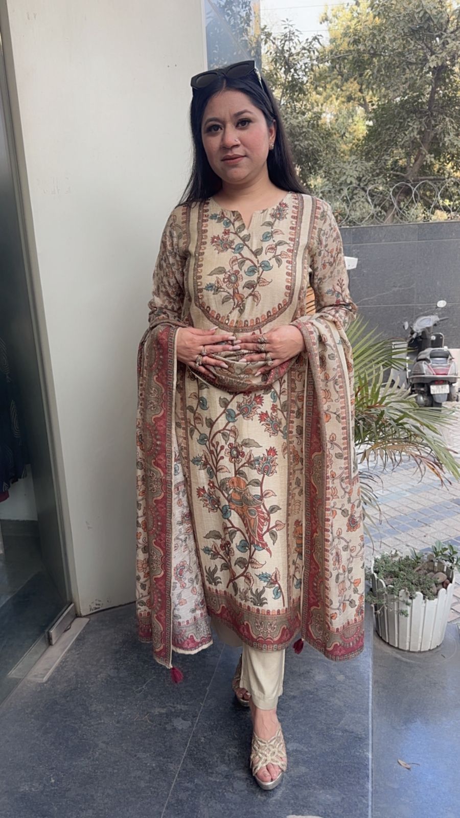 Beans Beige Designer Cotton Suit