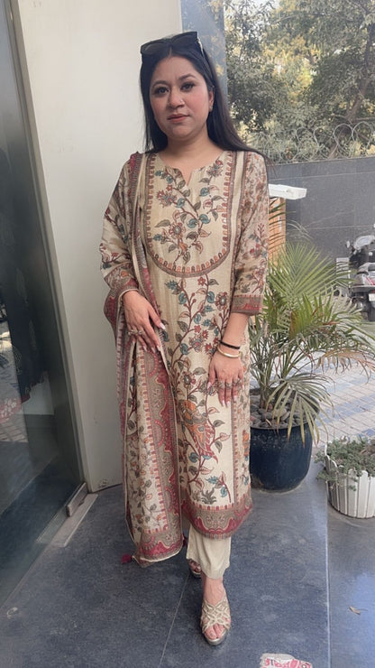 Beans Beige Designer Cotton Suit