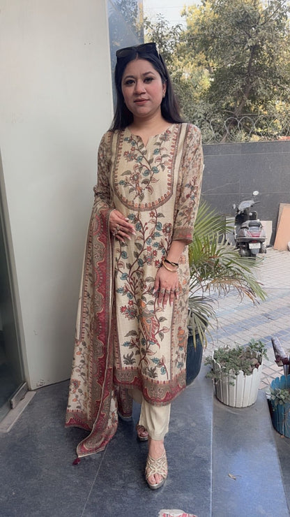 Beans Beige Designer Cotton Suit