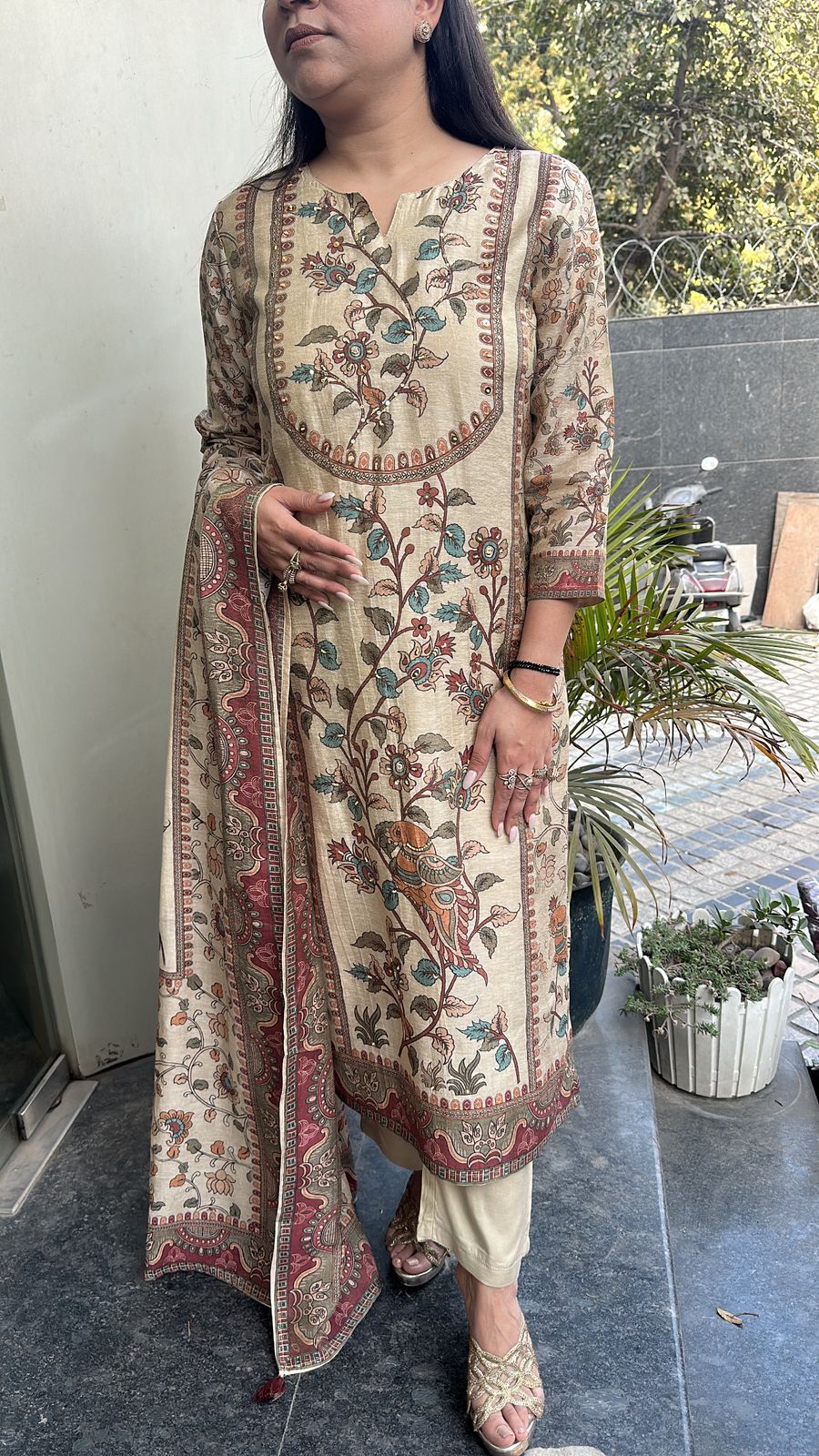 Beans Beige Designer Cotton Suit