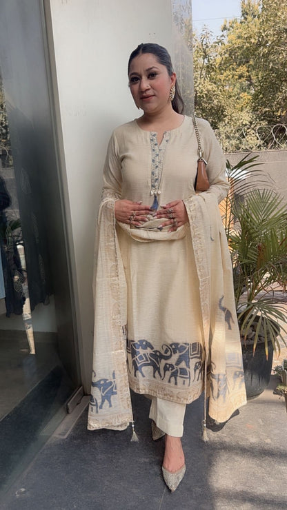 Ember  ivory Designer Cotton Suit