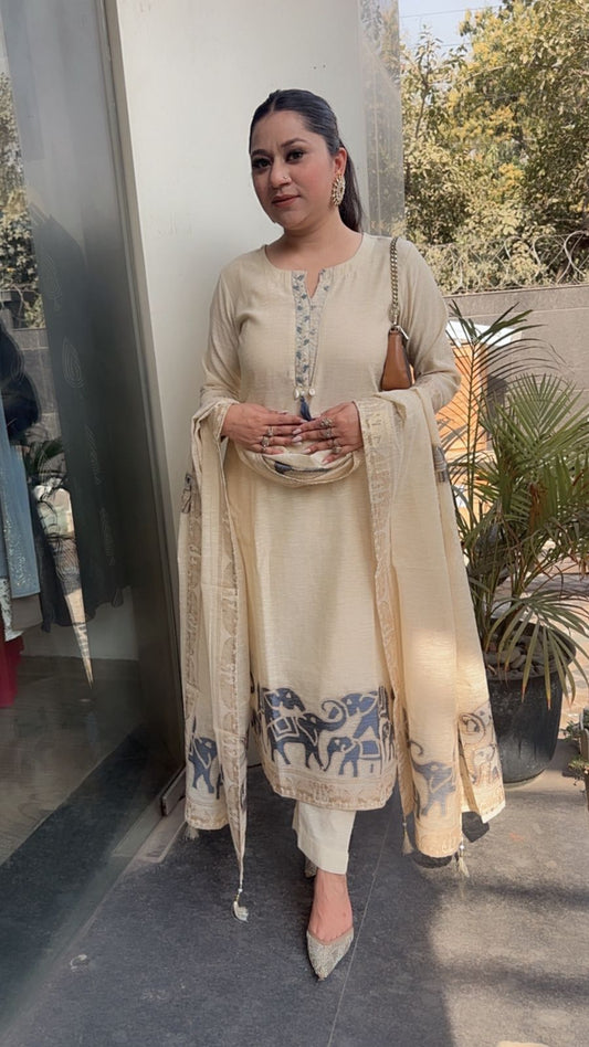 Ember  ivory Designer Cotton Suit