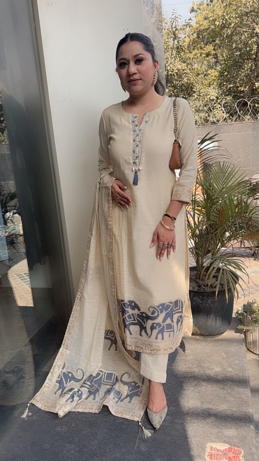 Ember  ivory Designer Cotton Suit