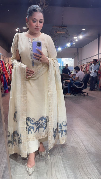 Ember  ivory Designer Cotton Suit