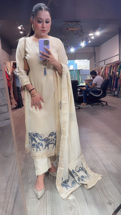 Ember  ivory Designer Cotton Suit