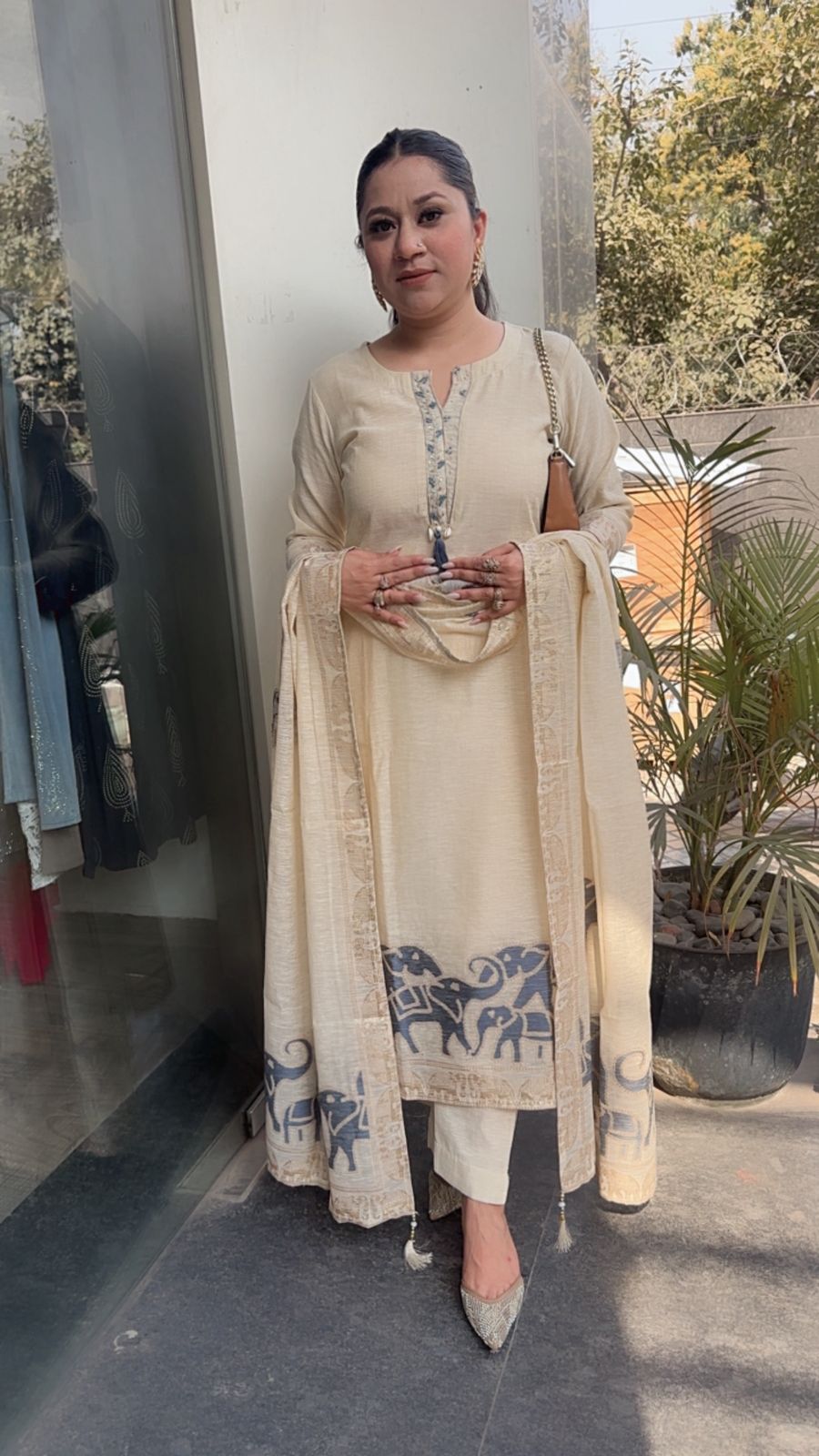 Ember  ivory Designer Cotton Suit
