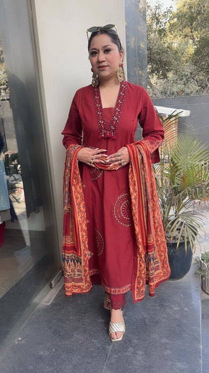 Ketali Rust Cotton Designer Suit
