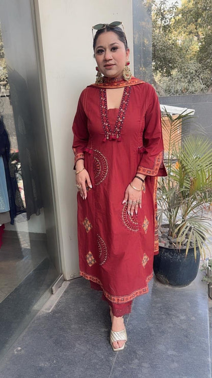 Ketali Rust Cotton Designer Suit