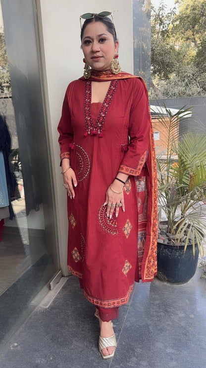 Ketali Rust Cotton Designer Suit
