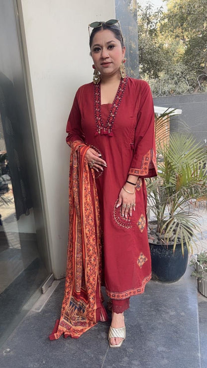 Ketali Rust Cotton Designer Suit