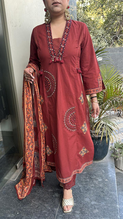 Ketali Rust Cotton Designer Suit