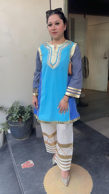 Bebo Blue Grey Tunic Farshi Salwar