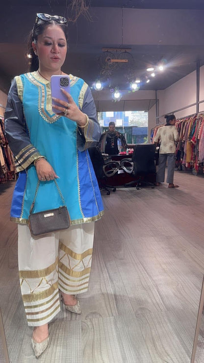 Bebo Blue Grey Tunic Farshi Salwar