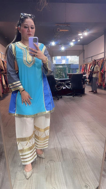 Bebo Blue Grey Tunic Farshi Salwar