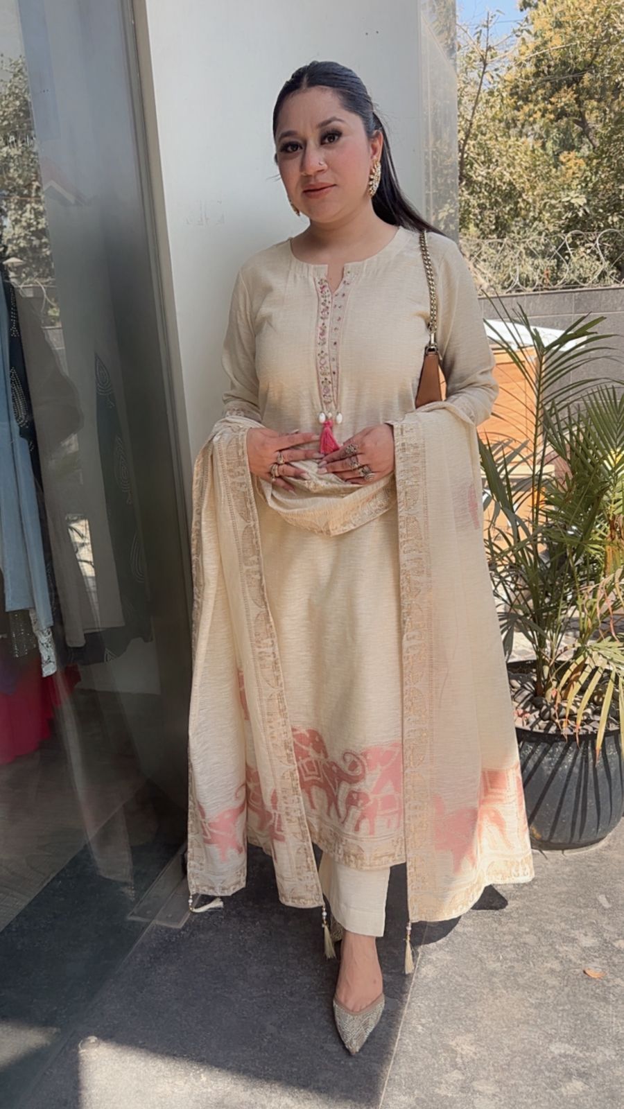 Ember ivory pink Designer Cotton Suit