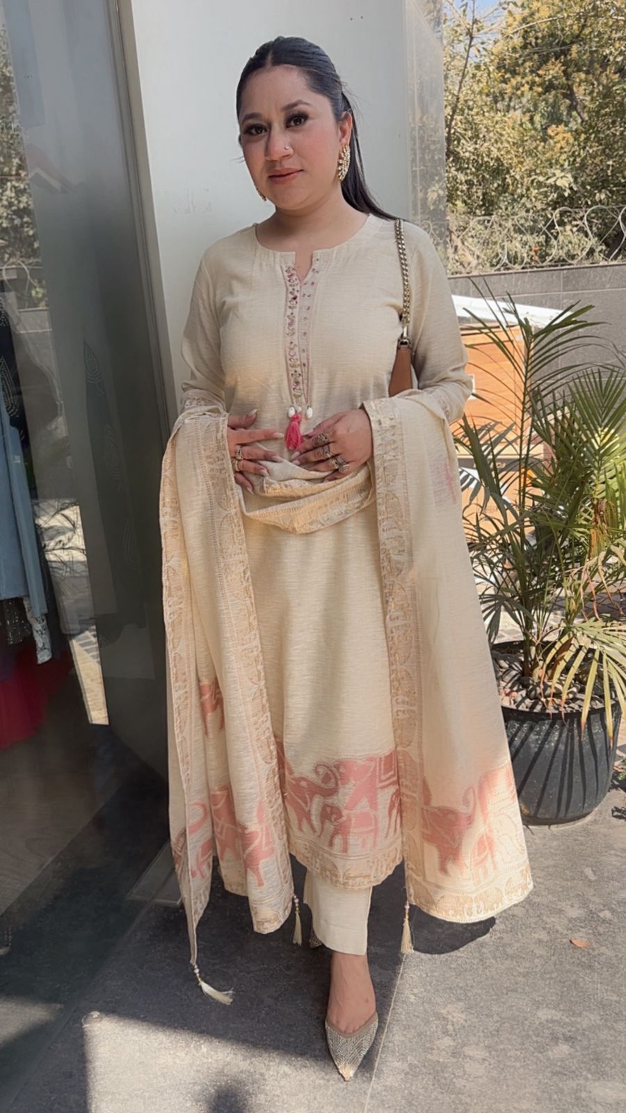 Ember ivory pink Designer Cotton Suit