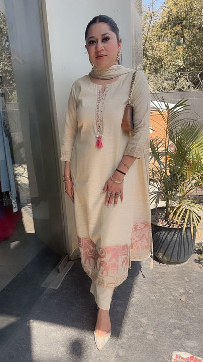 Ember ivory pink Designer Cotton Suit