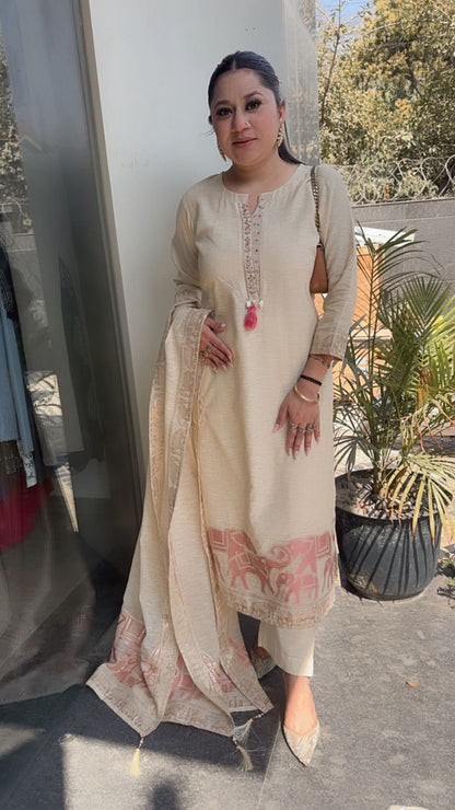 Ember ivory pink Designer Cotton Suit