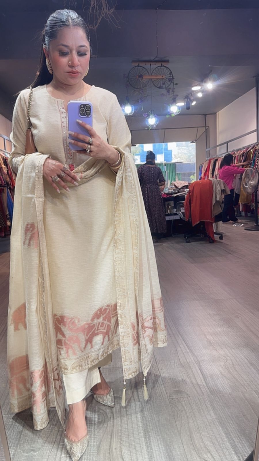 Ember ivory pink Designer Cotton Suit