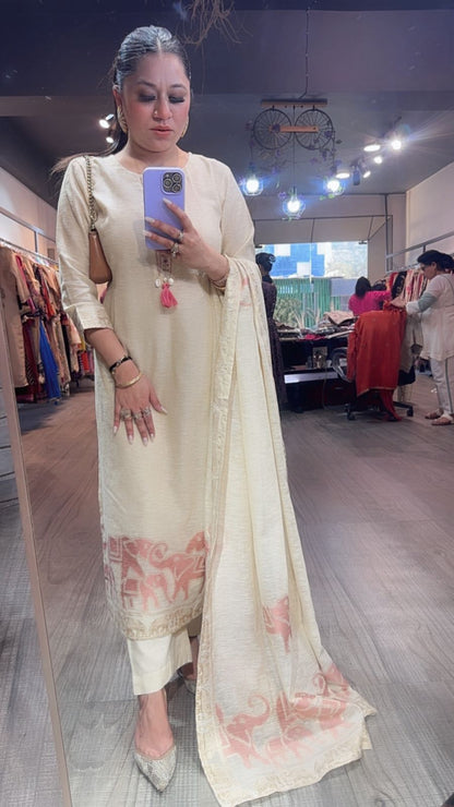 Ember ivory pink Designer Cotton Suit