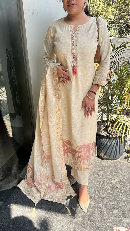 Ember ivory pink Designer Cotton Suit