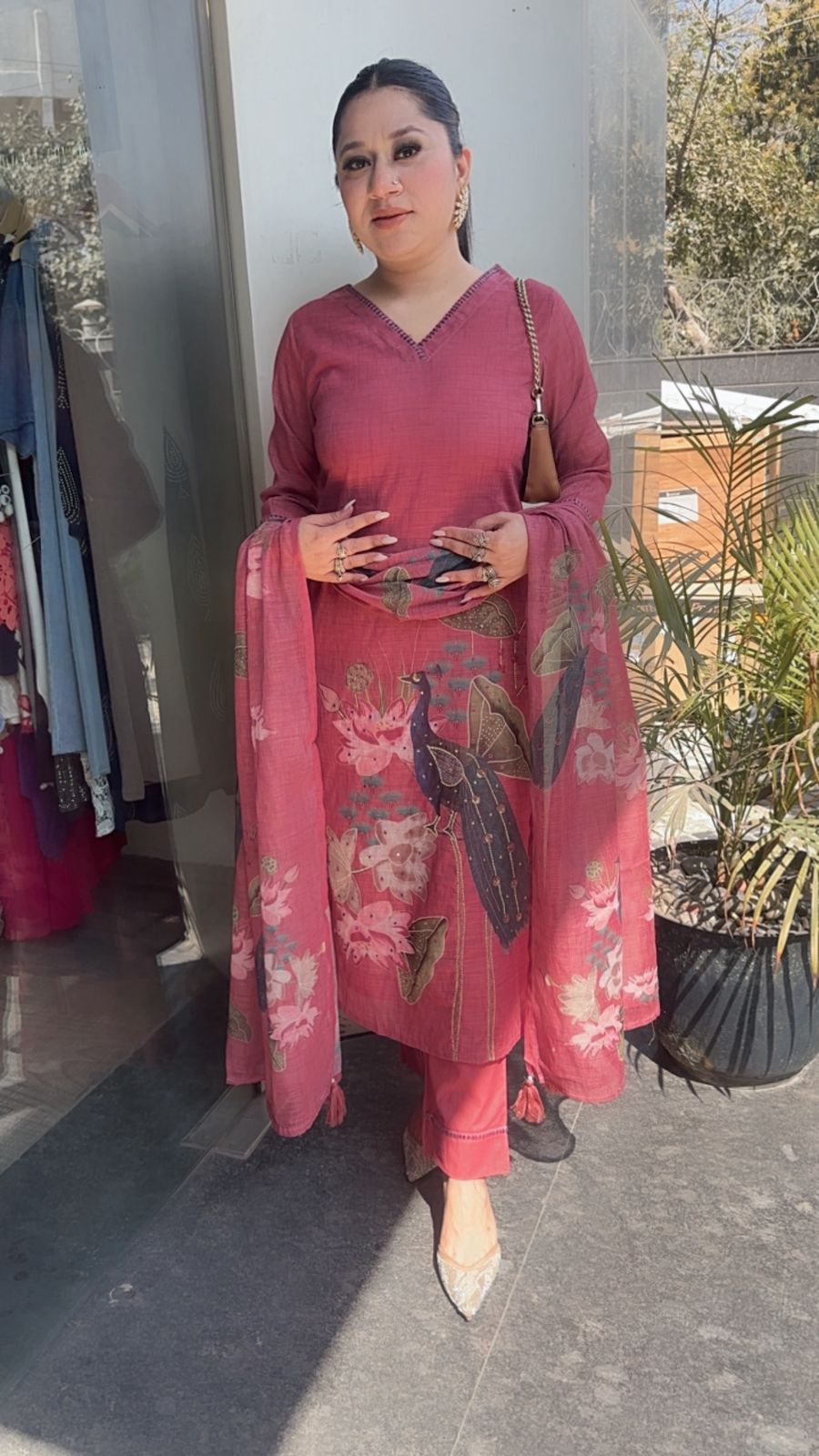 Kangna Onion Pink peacock Cotton Suit