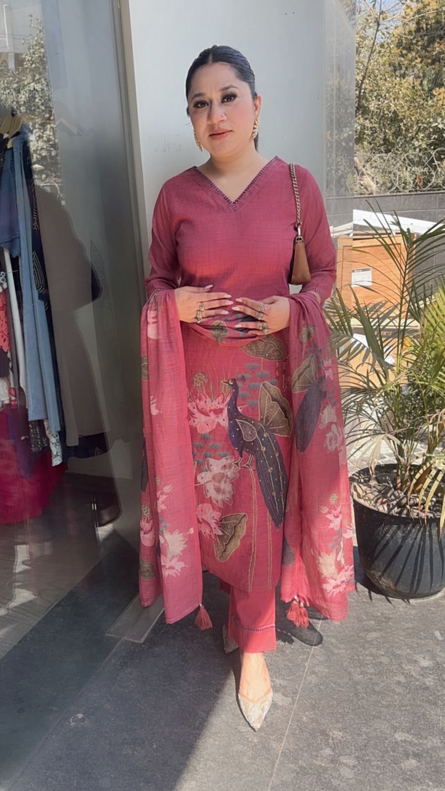 Kangna Onion Pink peacock Cotton Suit