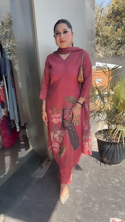 Kangna Onion Pink peacock Cotton Suit