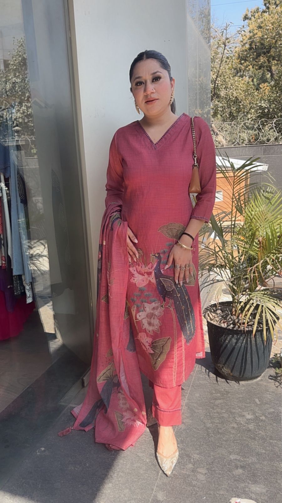 Kangna Onion Pink peacock Cotton Suit