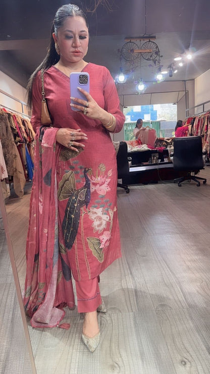 Kangna Onion Pink peacock Cotton Suit