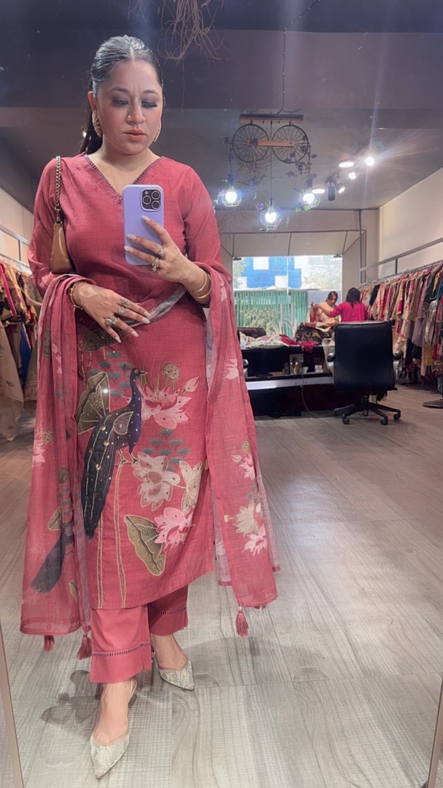 Kangna Onion Pink peacock Cotton Suit