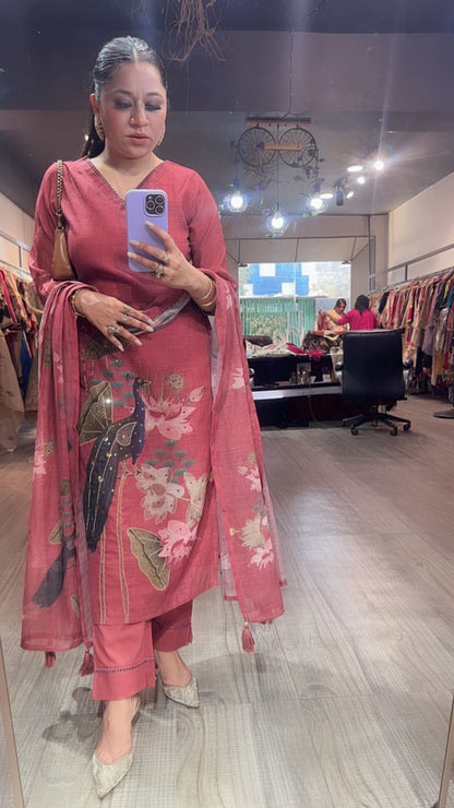 Kangna Onion Pink peacock Cotton Suit