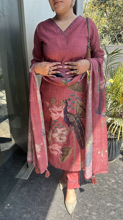 Kangna Onion Pink peacock Cotton Suit