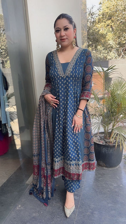 Fittor Teal Blue Digital Designer Anarkali