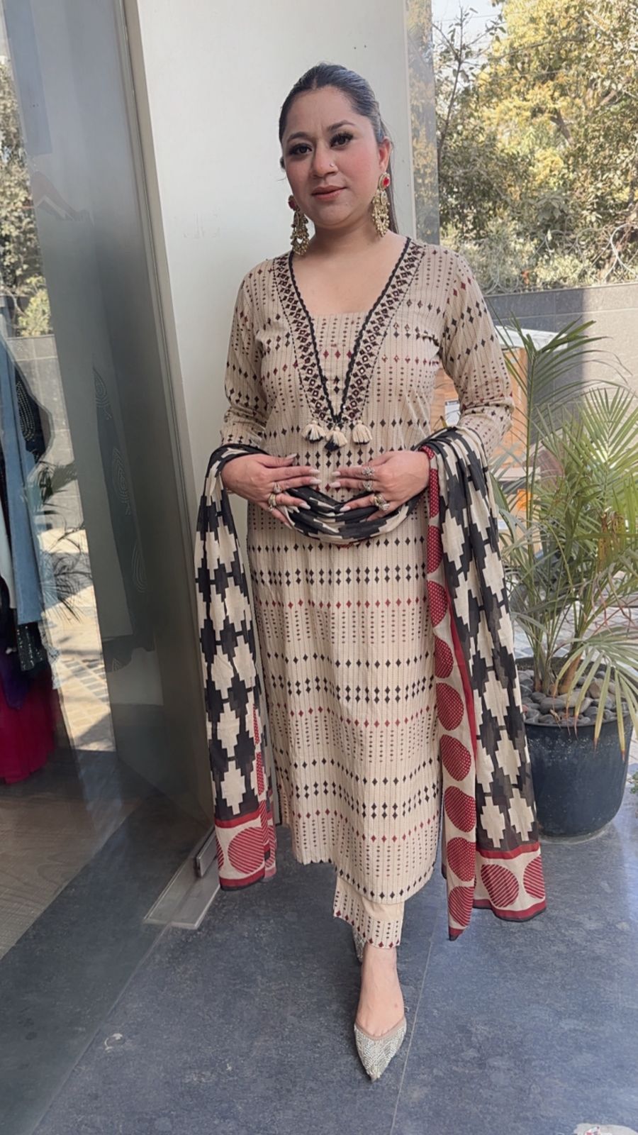 Iltija Beige Digital Designer Cotton Suit