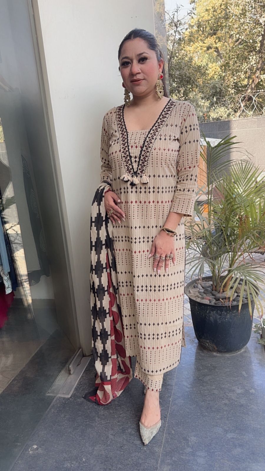 Iltija Beige Digital Designer Cotton Suit