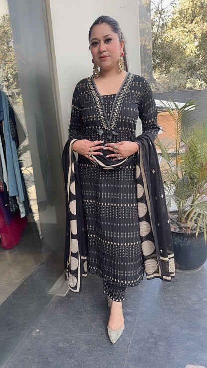 Iltija Black Digital Designer Cotton Suit