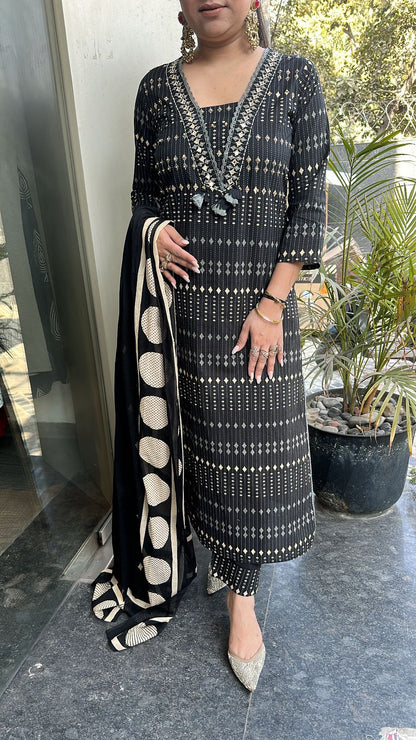 Iltija Black Digital Designer Cotton Suit