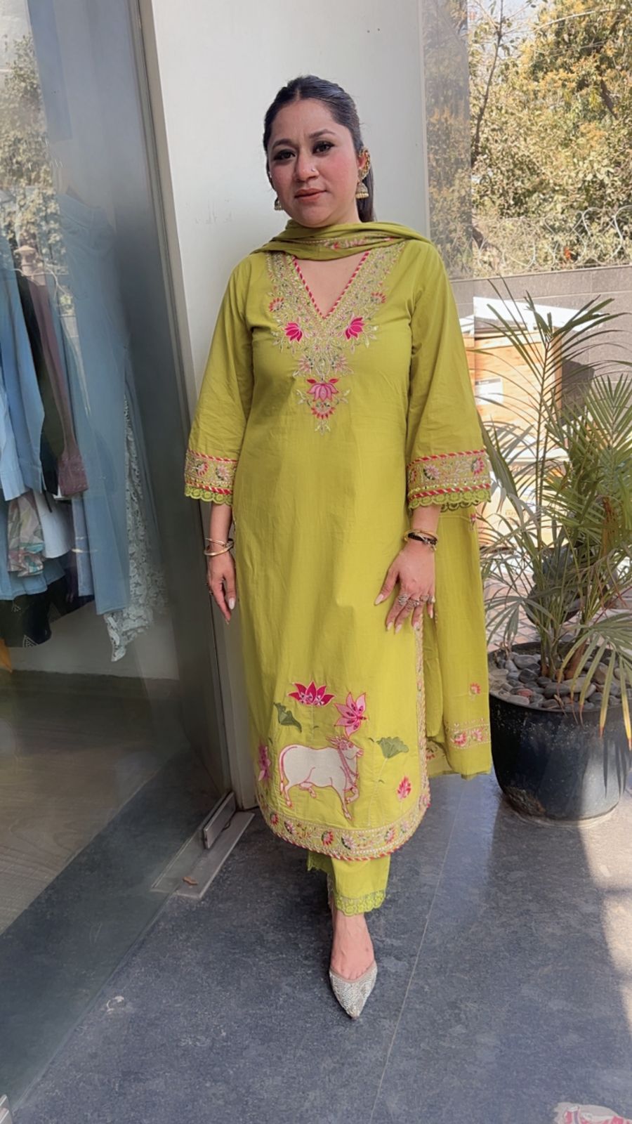 Zebu Lime Designer Cotton Suit