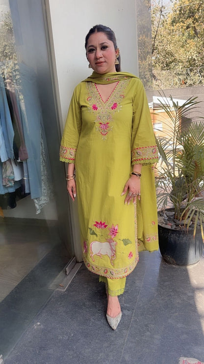 Zebu Lime Designer Cotton Suit
