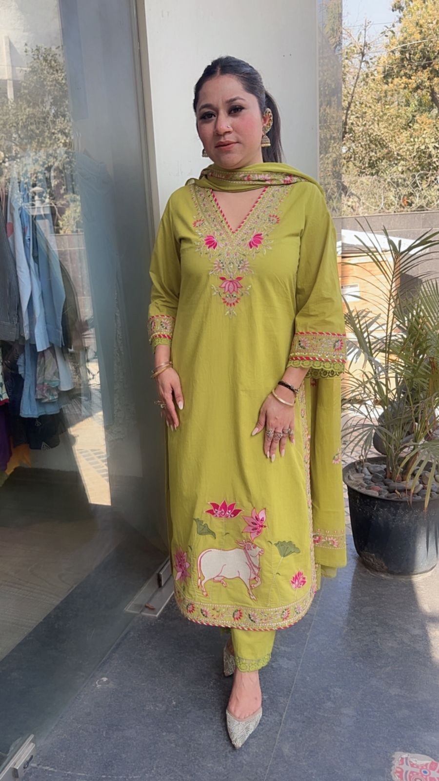 Zebu Lime Designer Cotton Suit