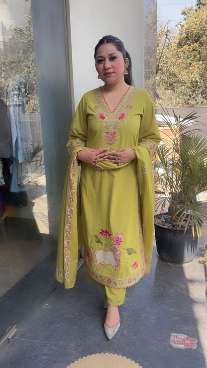 Zebu Lime Designer Cotton Suit
