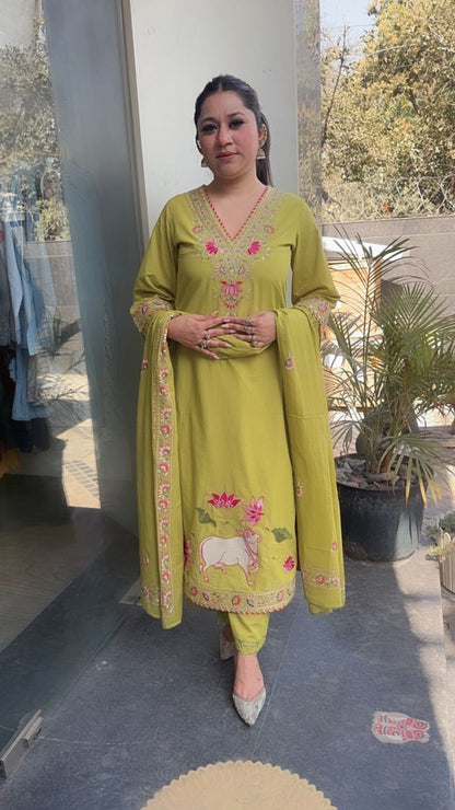 Zebu Lime Designer Cotton Suit