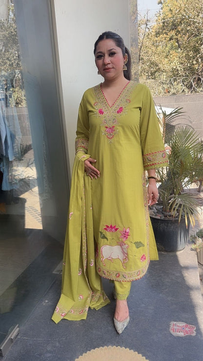 Zebu Lime Designer Cotton Suit