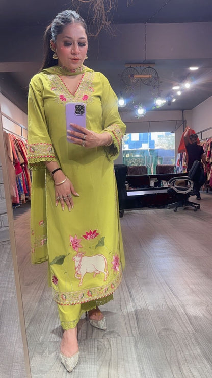Zebu Lime Designer Cotton Suit