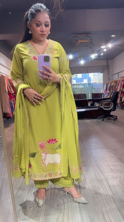 Zebu Lime Designer Cotton Suit