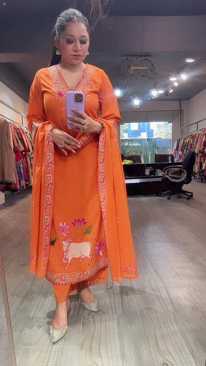 Zebu Orange Designer Cotton Suit