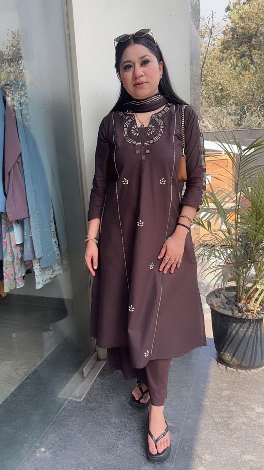 Ruana Chocolate Brown A-Line Designer Suit